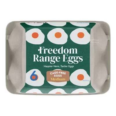6-pack medium cage-free egg carton, Freedom Range Eggs