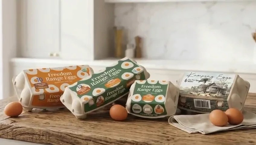 Freedom Range egg cartons on a kitchen counter